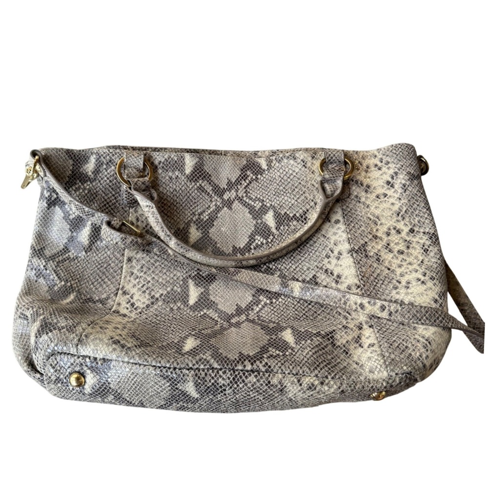 G.I.L.I Genuine‎ Leather Snakeskin Embossed Purse Tote Bag Grey XL Crossbody - Picture 3 of 14